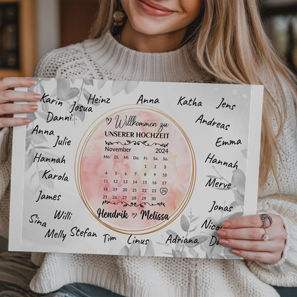 Willkommensschild Hochzeit Aquarell Kranz personalisiert