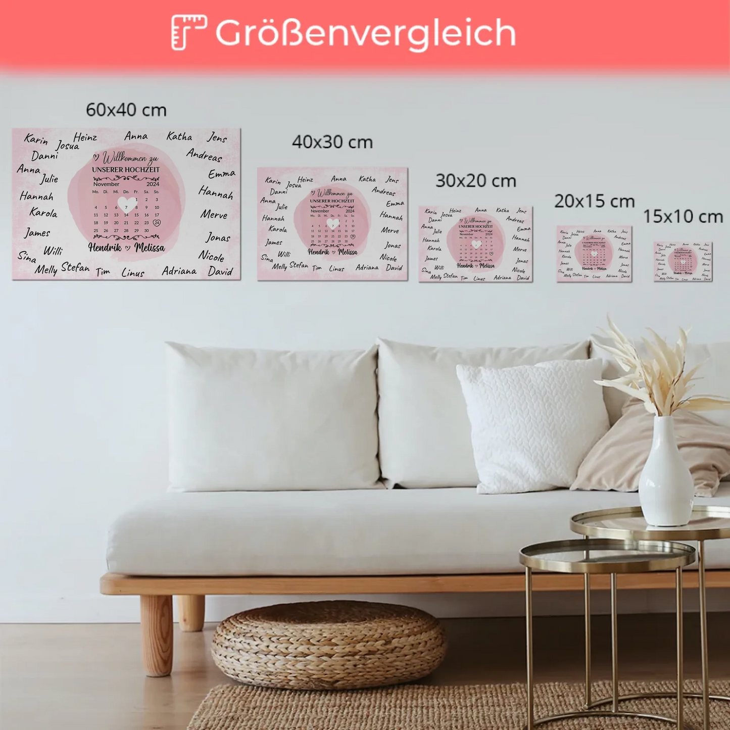 Hochzeit Willkommensschild für Unterschriften Herz Farbklecks