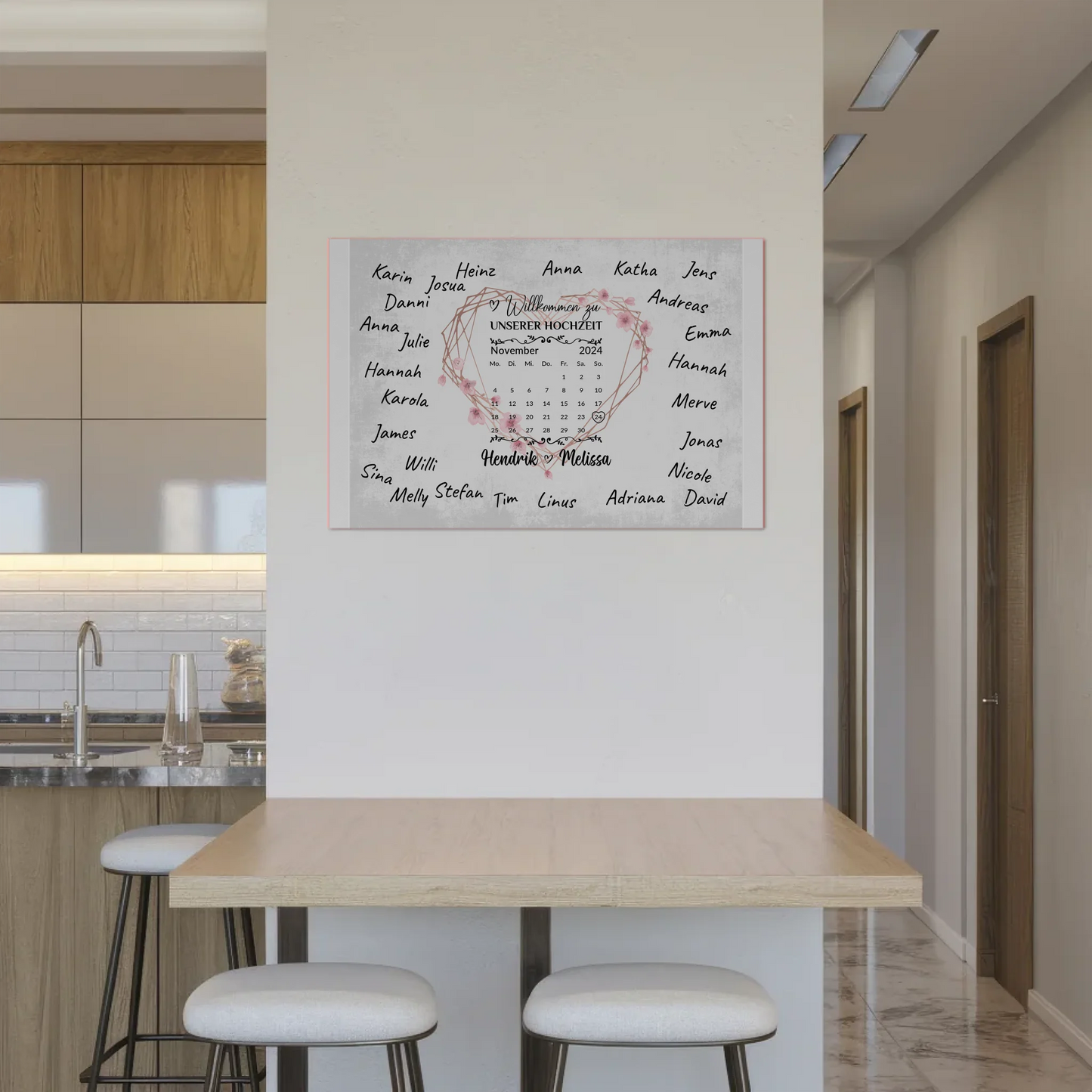 Willkommens Fotoboard Hochzeit Herz Kranz Unterschriften