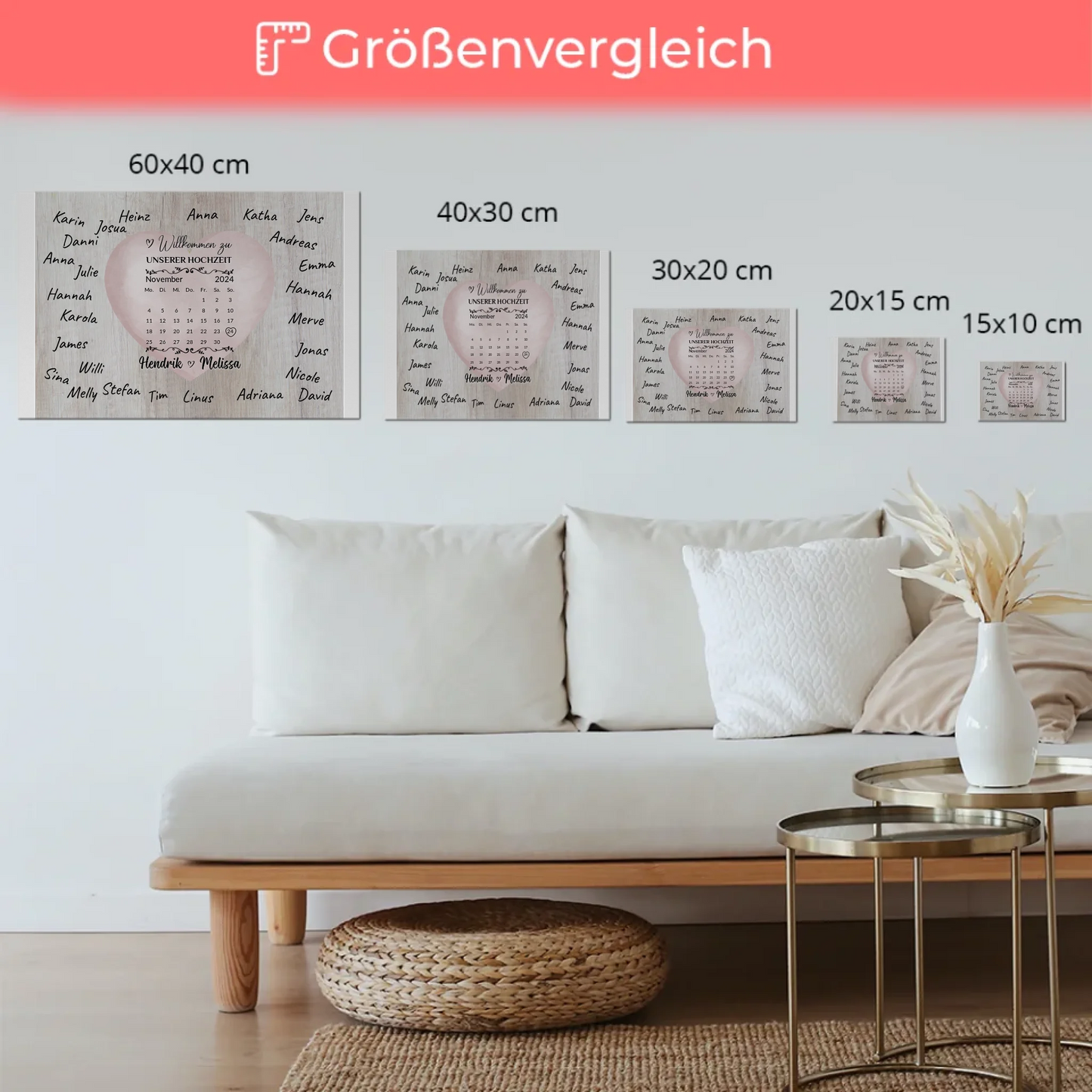 Willkommensschild Hochzeit mit Farbklecks Herz personalisiert