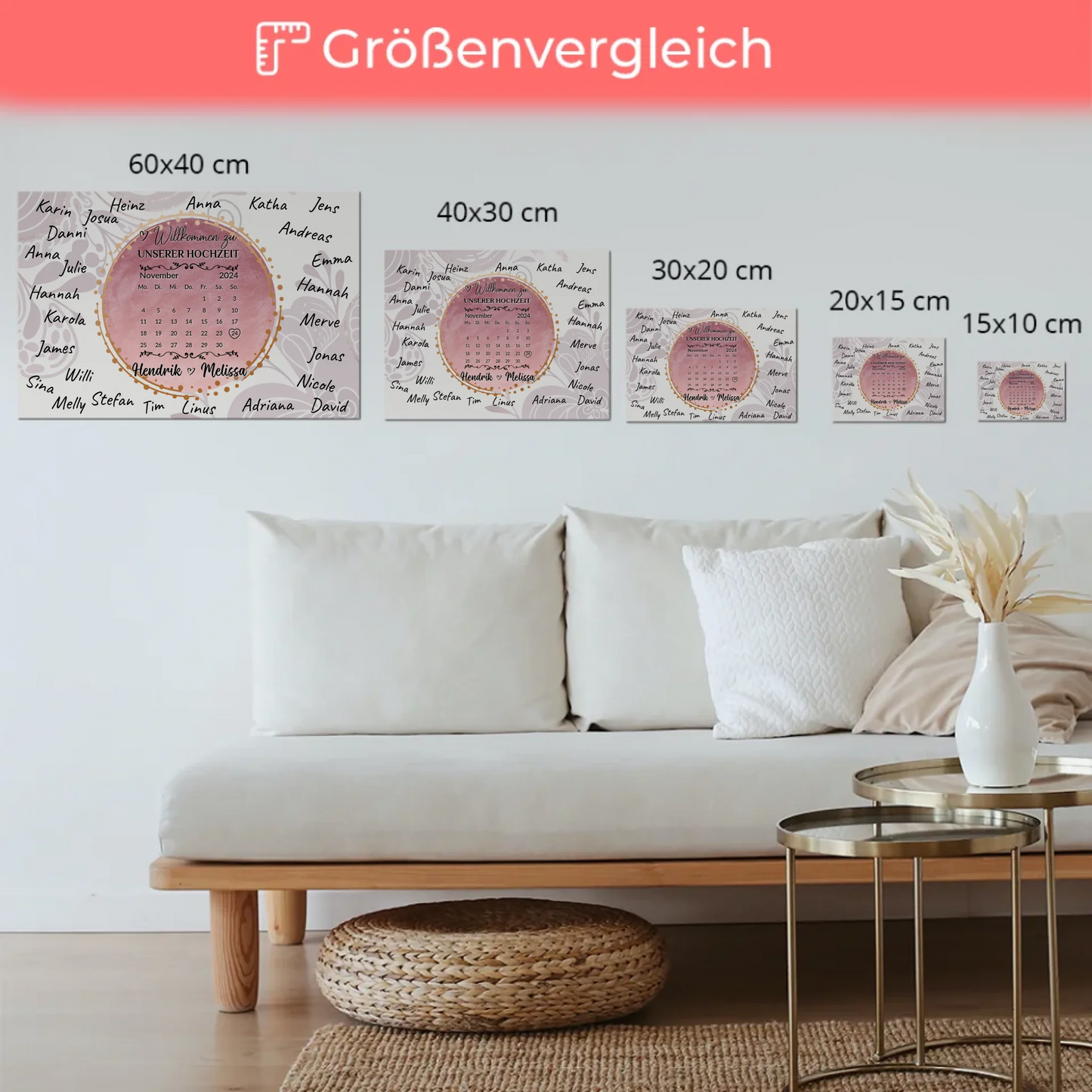 Fotoboard Hochzeit Herzlich Willkommen Rosa Aquarell