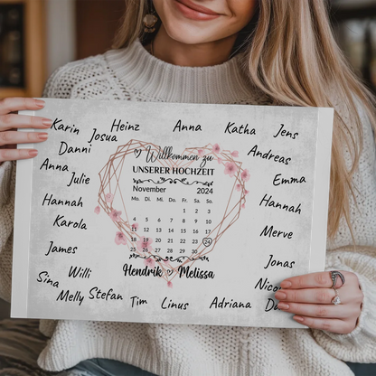 Willkommens Fotoboard Hochzeit Herz Kranz Unterschriften