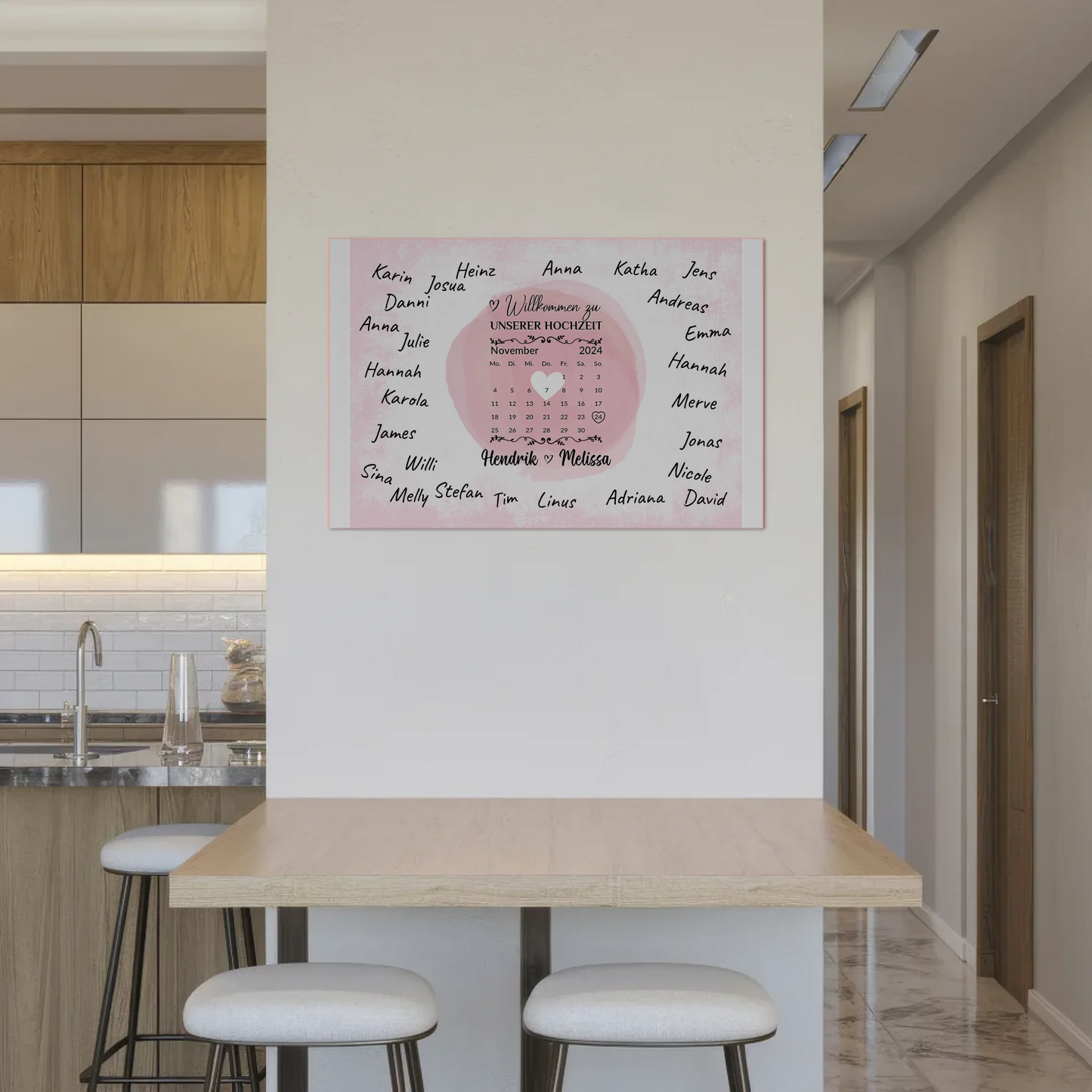 Hochzeit Willkommensschild für Unterschriften Herz Farbklecks