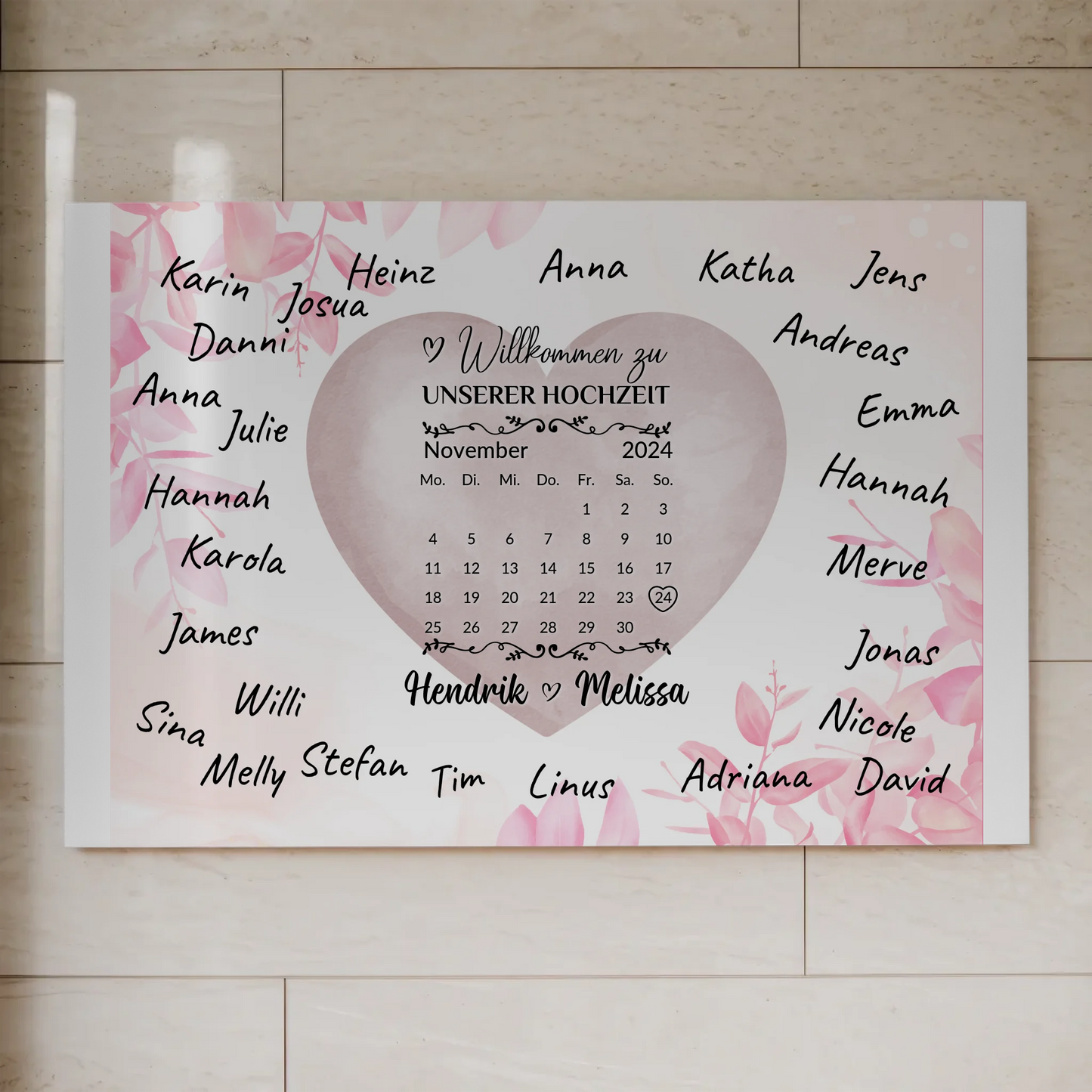 Willkommensschild Hochzeit mit Farbklecks Herz personalisiert Magnet Poster