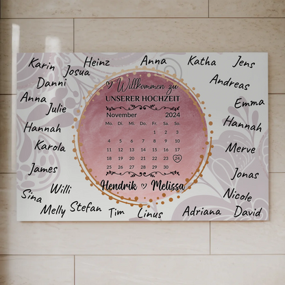 Fotoboard Hochzeit Herzlich Willkommen Rosa Aquarell