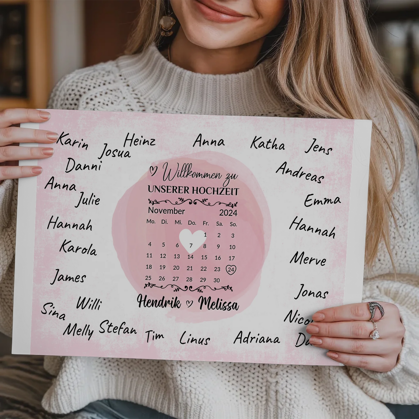 Hochzeit Willkommensschild für Unterschriften Herz Farbklecks