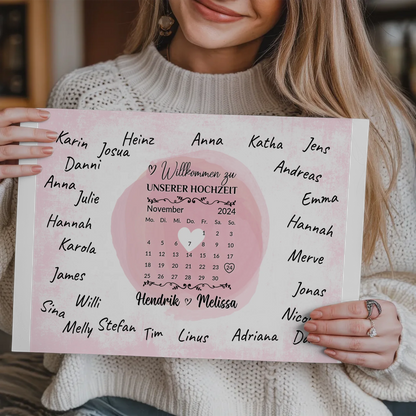 Hochzeit Willkommensschild für Unterschriften Herz Farbklecks