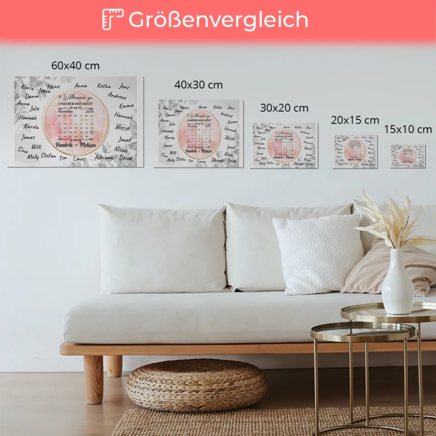Willkommensschild Hochzeit Aquarell Kranz personalisiert