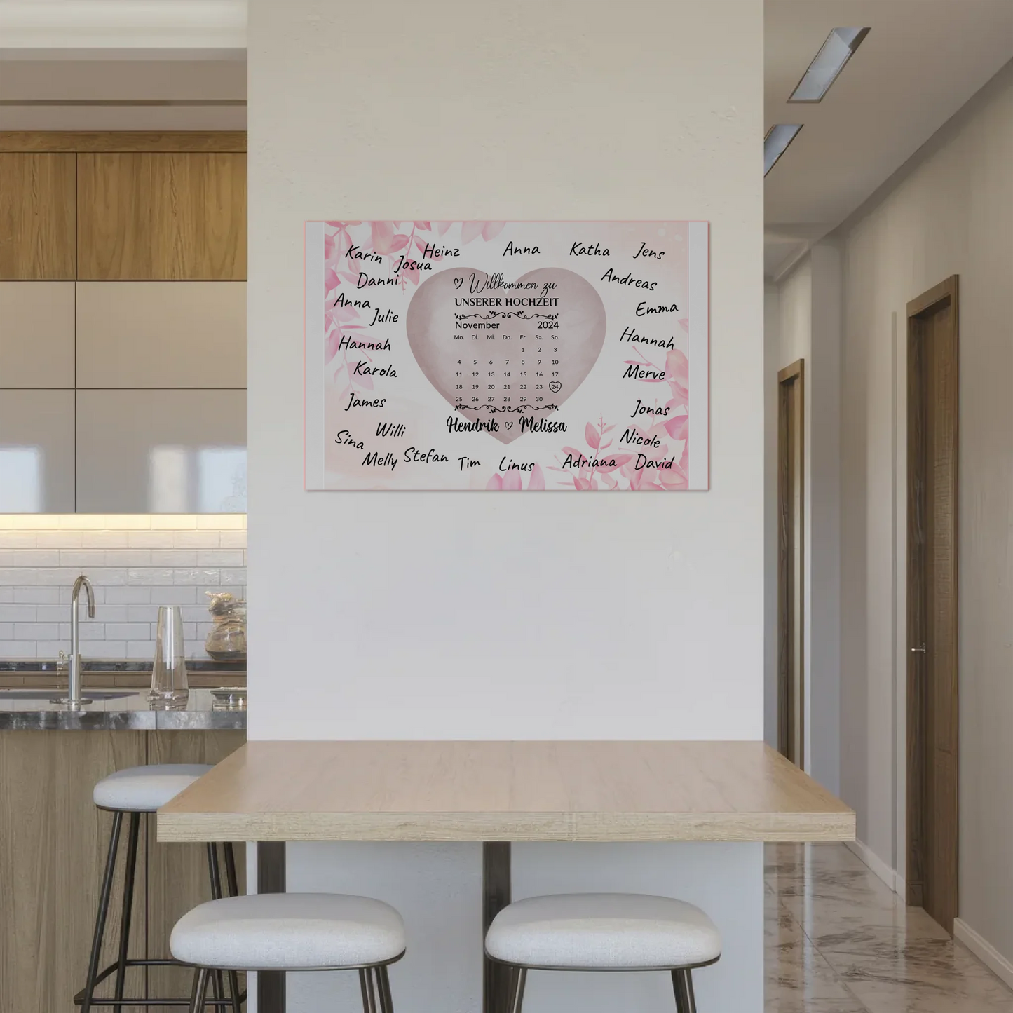 Willkommensschild Hochzeit mit Farbklecks Herz personalisiert Magnet Poster