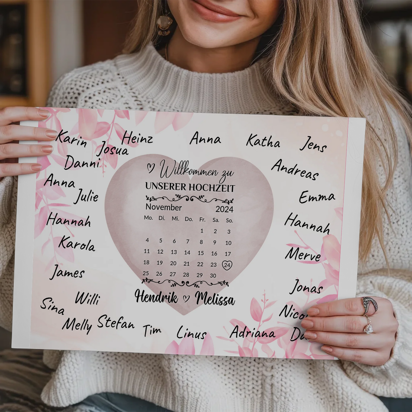 Willkommensschild Hochzeit mit Farbklecks Herz personalisiert Magnet Poster