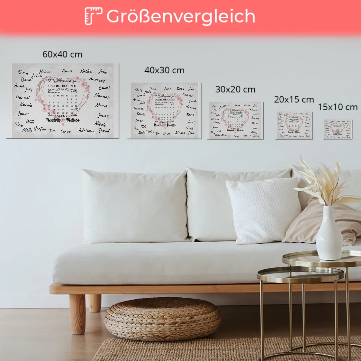 Willkommens Fotoboard Hochzeit Herz Kranz Unterschriften