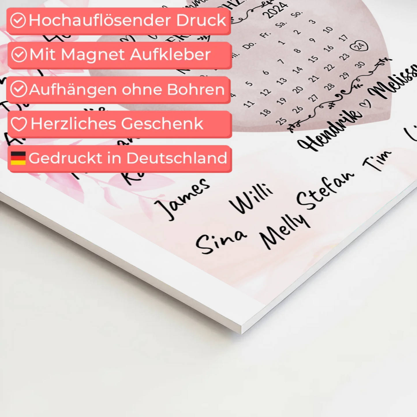 Willkommensschild Hochzeit mit Farbklecks Herz personalisiert Magnet Poster