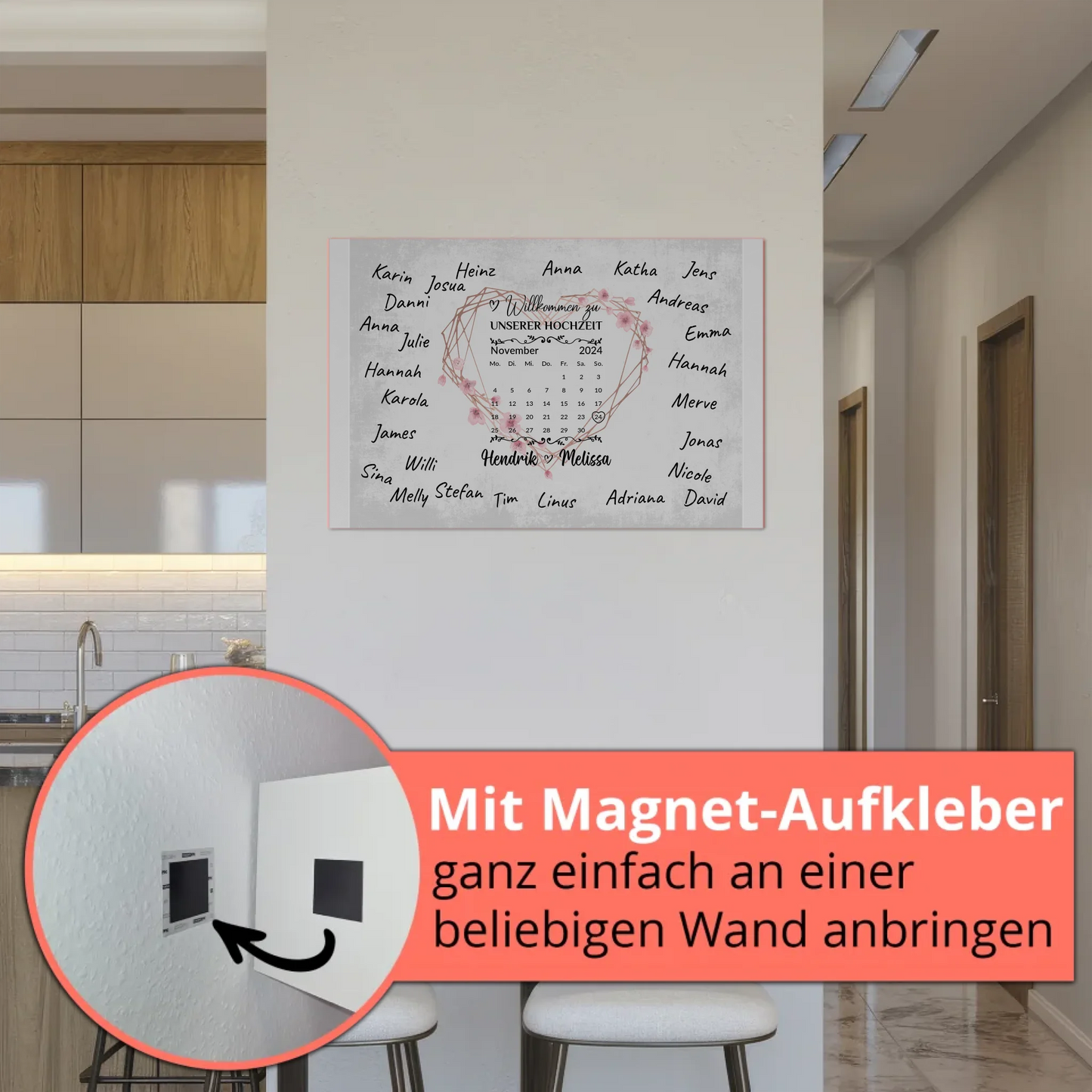 Willkommens Fotoboard Hochzeit Herz Kranz Unterschriften