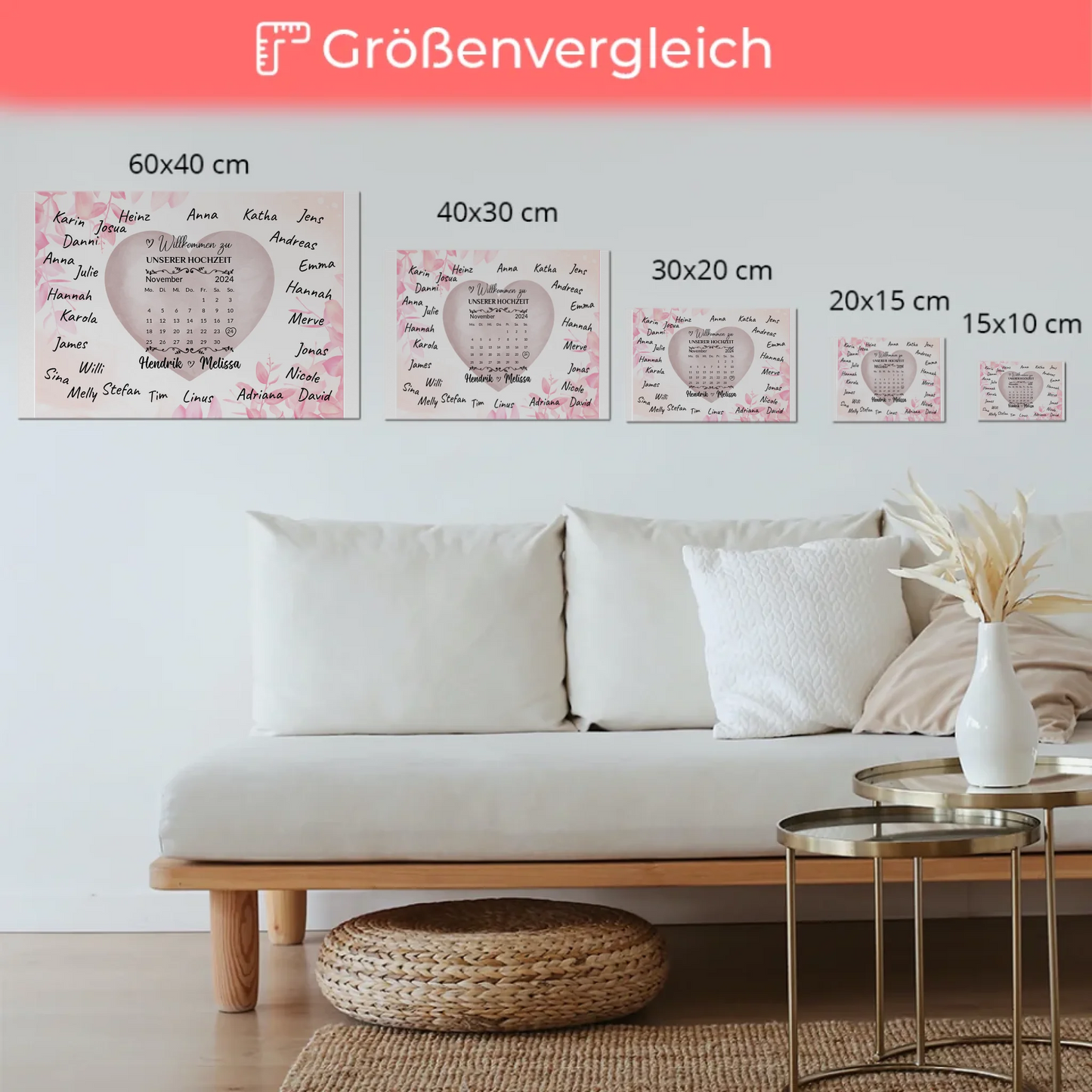 Willkommensschild Hochzeit mit Farbklecks Herz personalisiert Magnet Poster