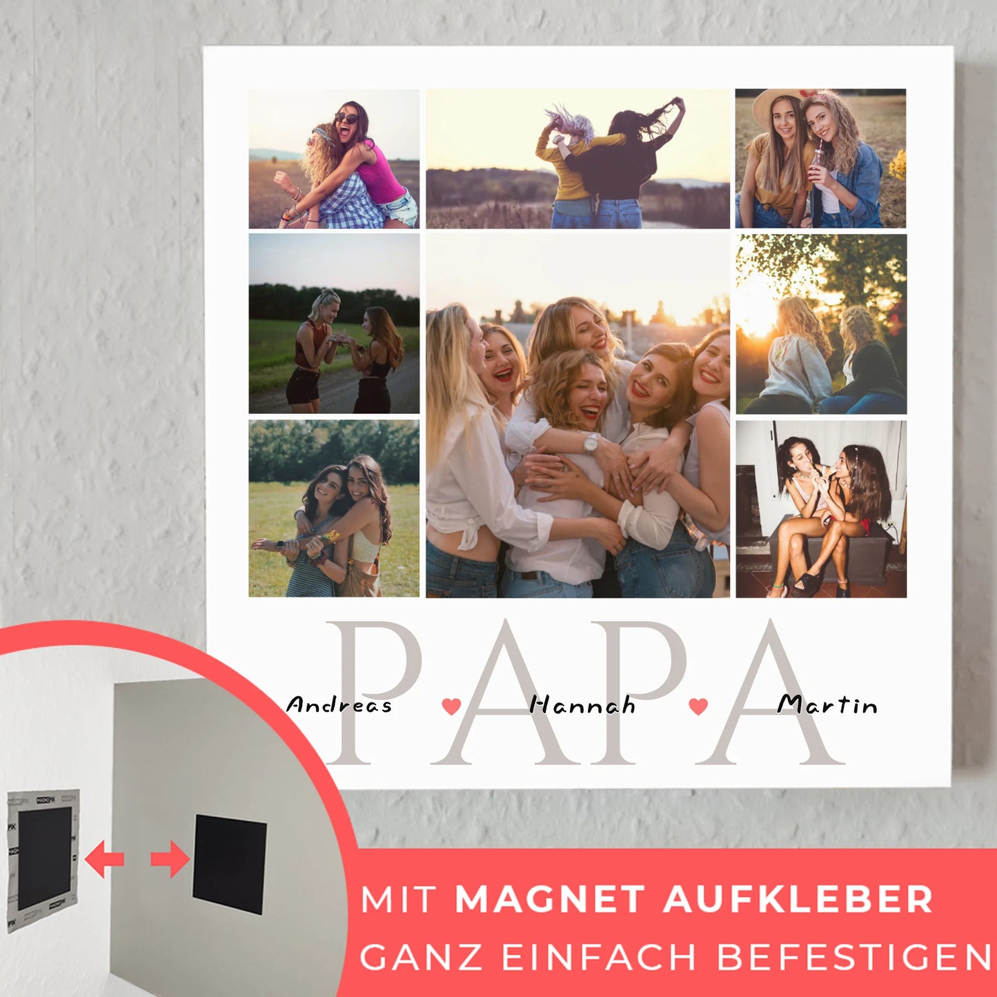 Magnet Fotoboard für zum Vatertag Fotocollage 8 Fotos & Namen
