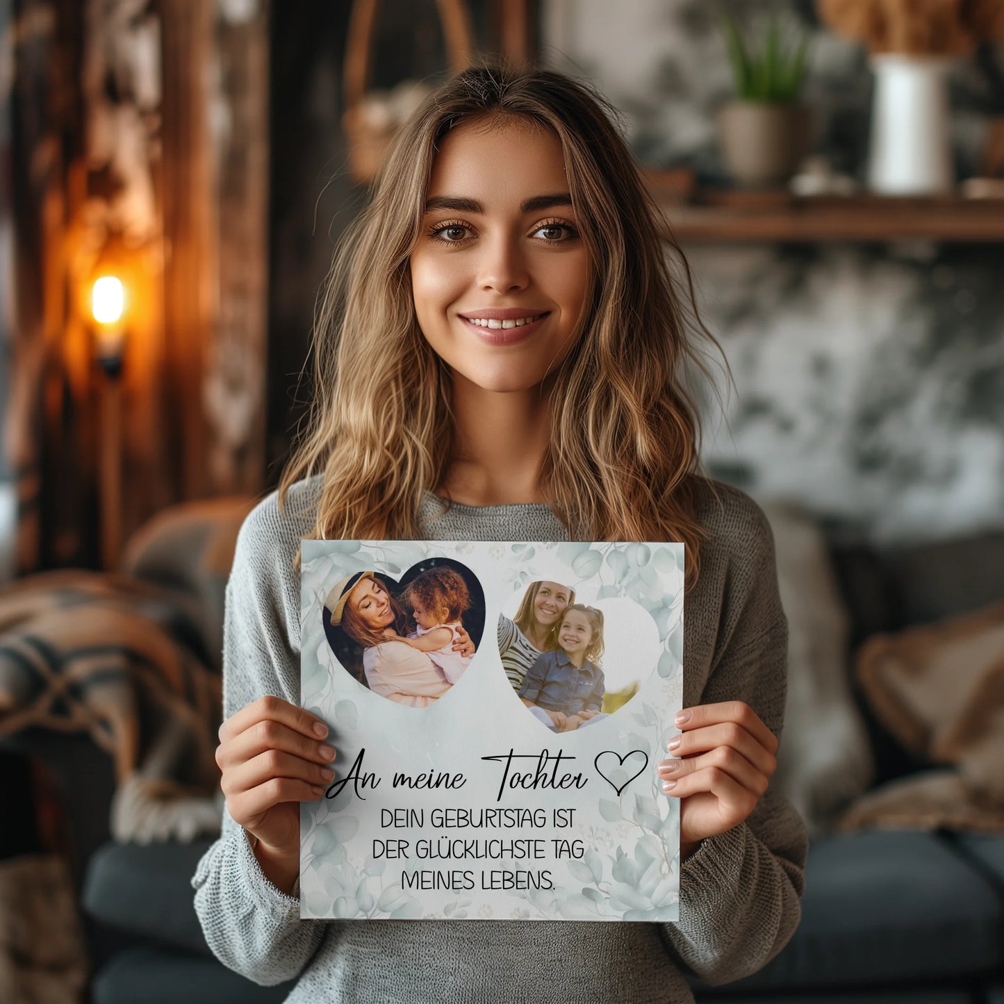 Magnetisches Fotoboard Mama für Muttertag mit 2 Fotos und Wunschtext