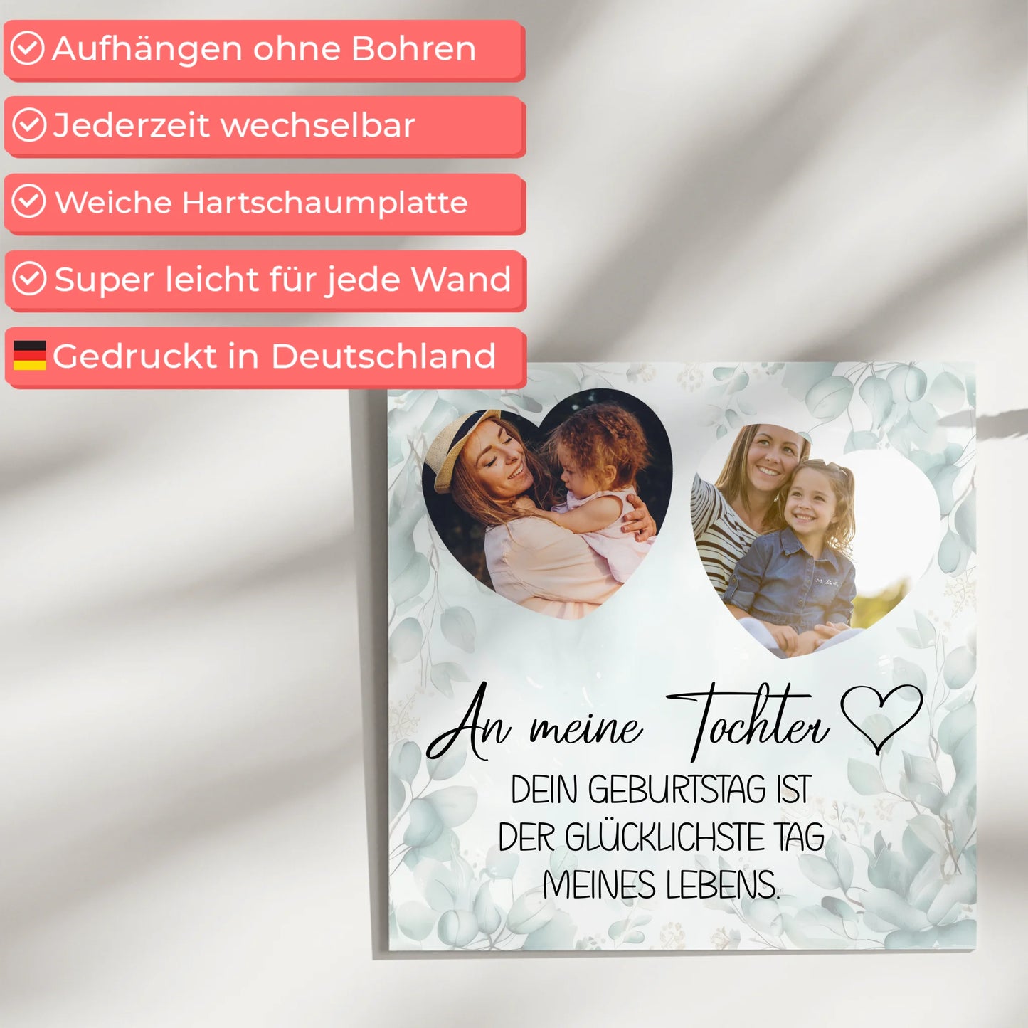 Magnetisches Fotoboard Mama für Muttertag mit 2 Fotos und Wunschtext