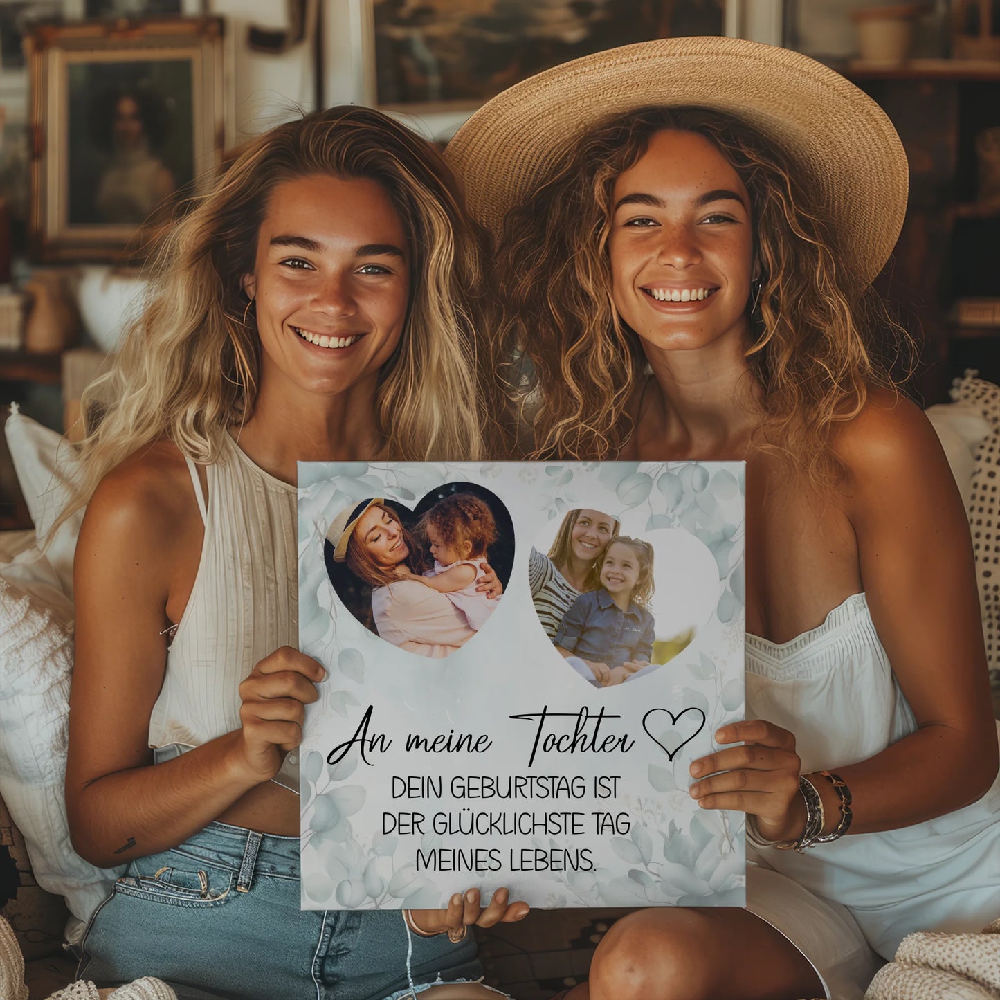 Magnetisches Fotoboard Mama für Muttertag mit 2 Fotos und Wunschtext