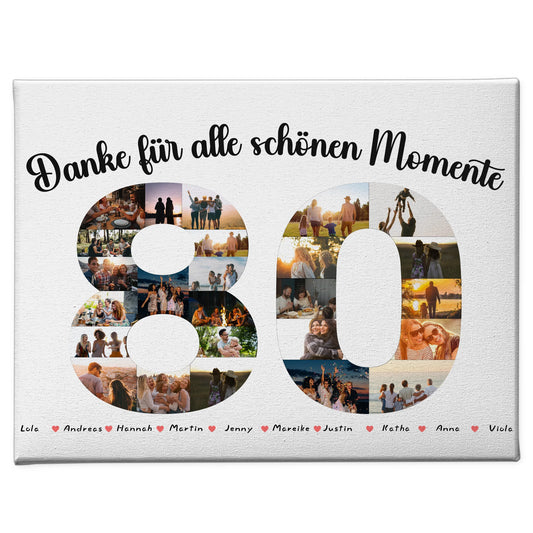Geschenk Leinwand individuell 80 Geburtstag Danke für Momente mit Fotos