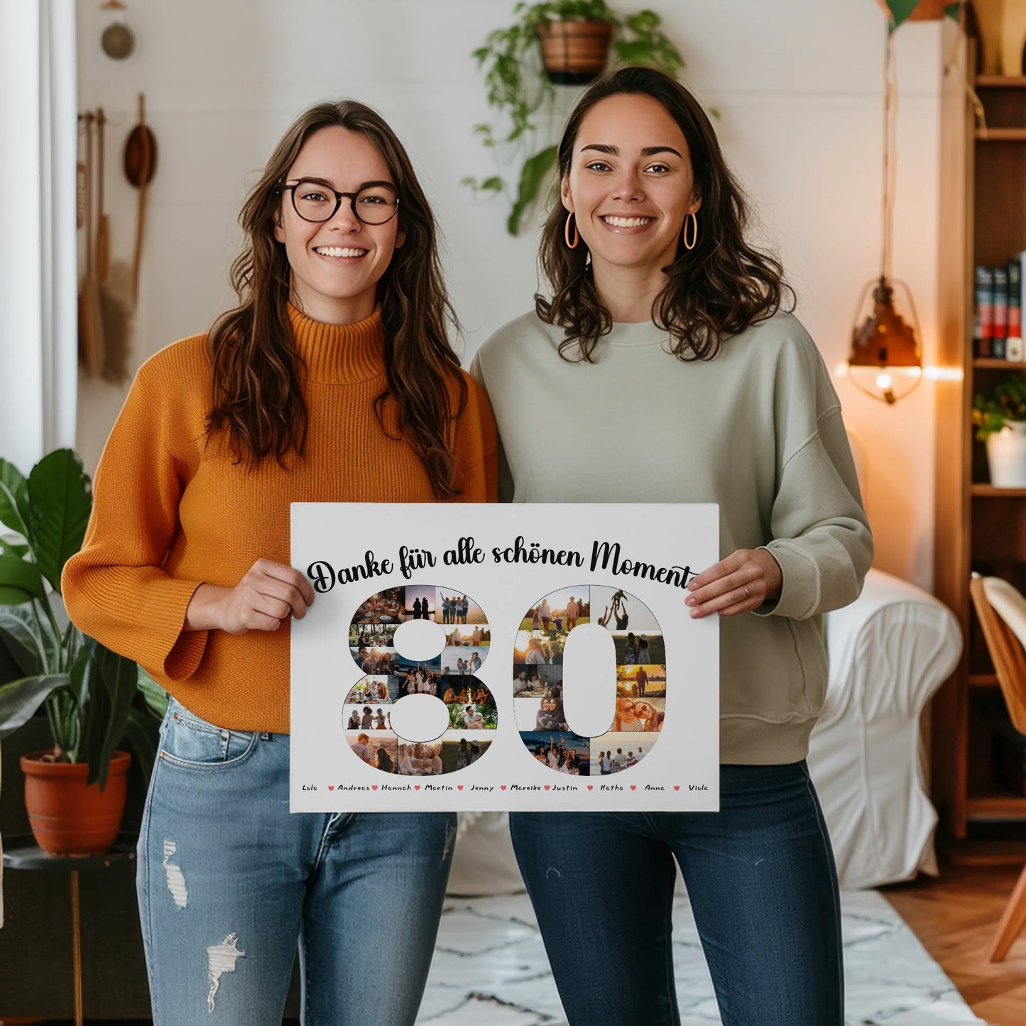 Geschenk Leinwand individuell 80 Geburtstag Danke für Momente mit Fotos