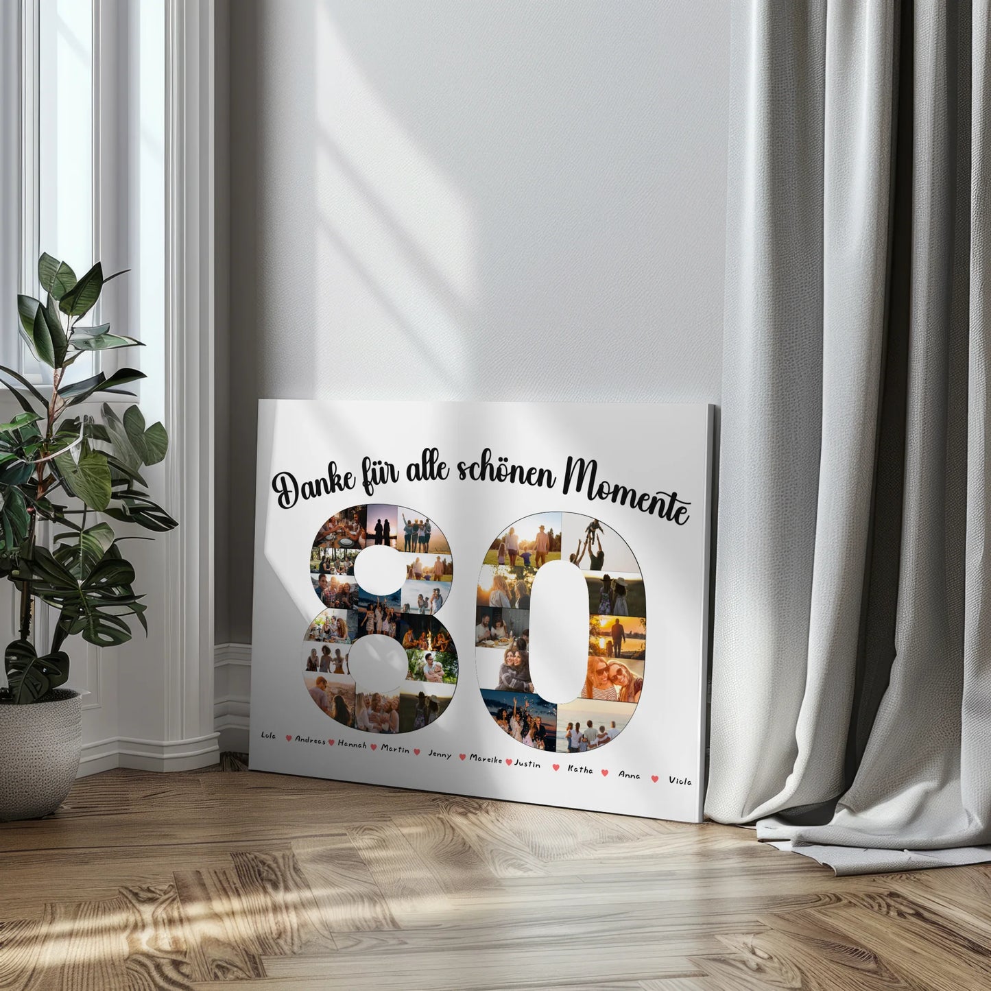 Geschenk Leinwand individuell 80 Geburtstag Danke für Momente mit Fotos
