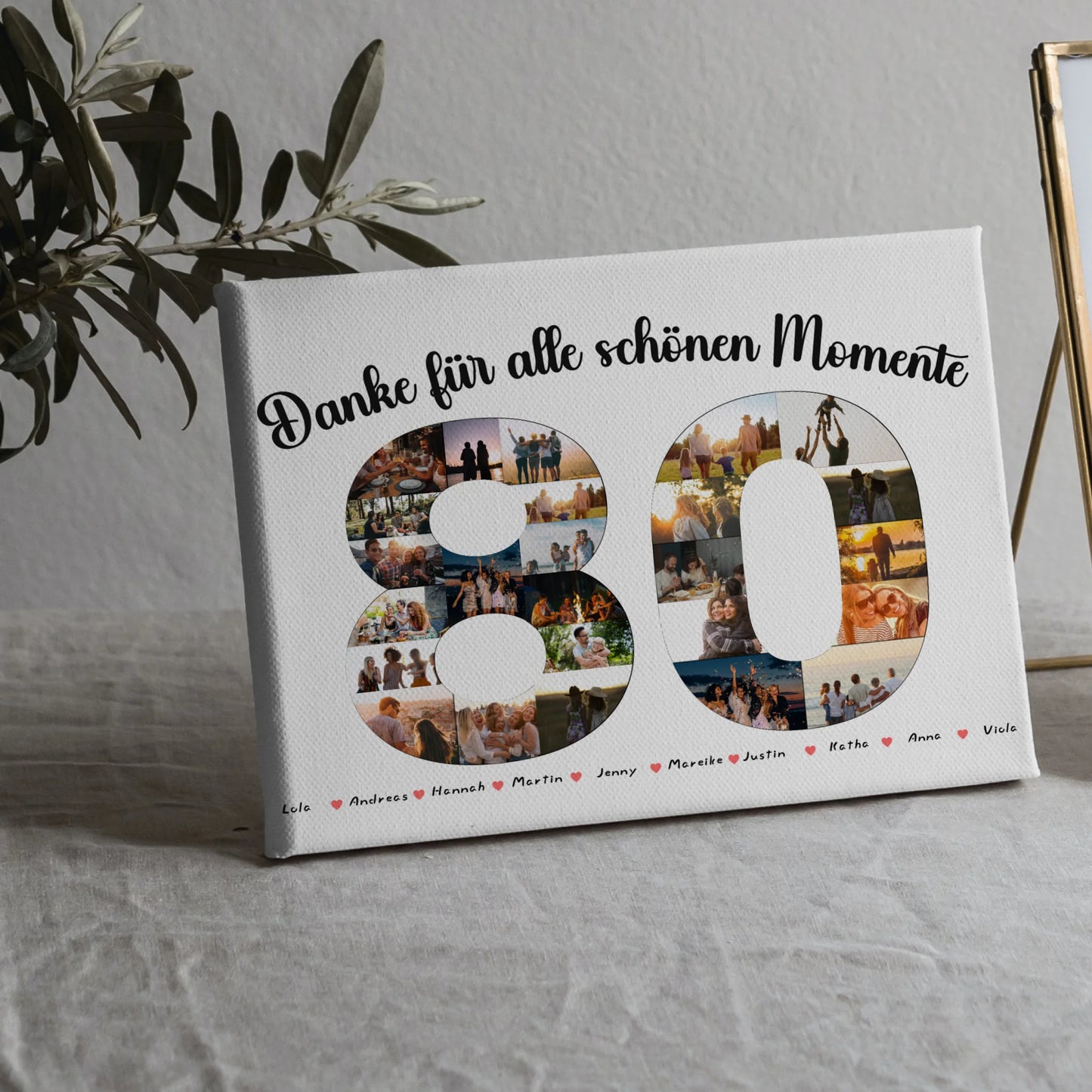 Geschenk Leinwand individuell 80 Geburtstag Danke für Momente mit Fotos