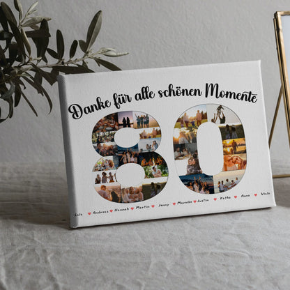 Geschenk Leinwand individuell 80 Geburtstag Danke für Momente mit Fotos