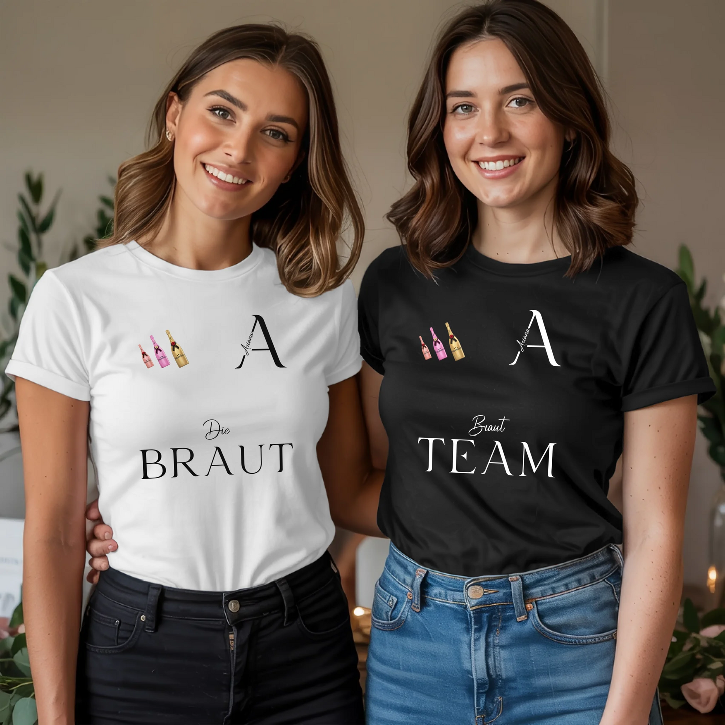 x.01.Schwarzes + Weißes T-Shirt Mockup 2 Frauen JGA