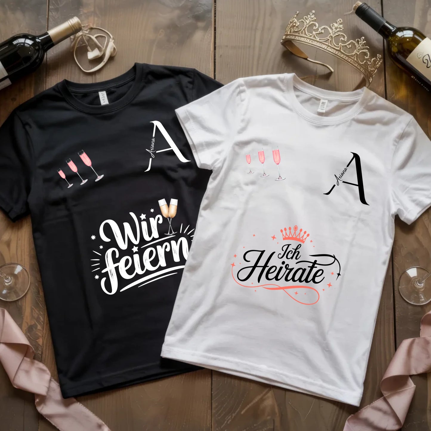 X.02.Schwarzes + Weißes T Shirt JGA Basic