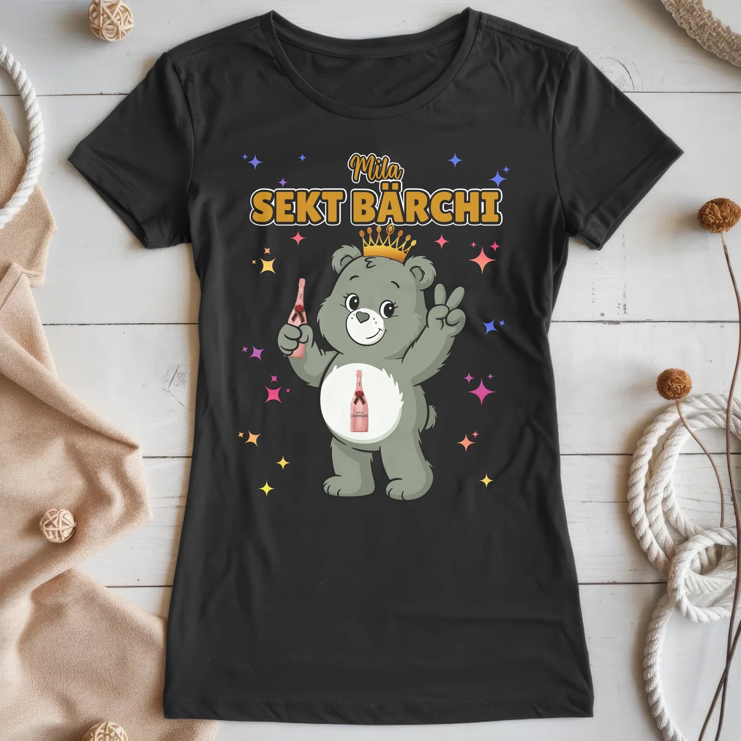 Saufbärchi T Shirt Sekt Bärchi Sauf Bärchi Shirt für JGA und Party