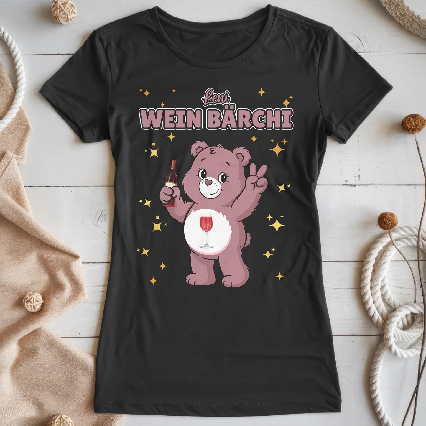 Sauf Bärchi T Shirt Wein Bärchi Saufbärchi Shirt für JGA und Party