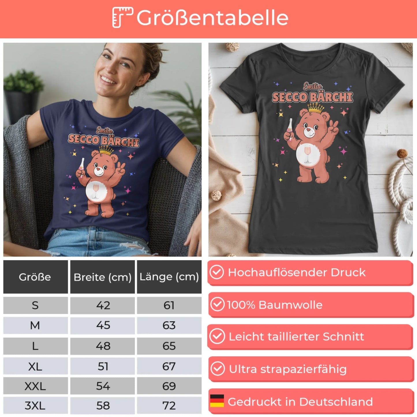 Sauf Bärchi TShirt Secco Bärchi Saufbärchi Lustiges T-Shirt für JGA
