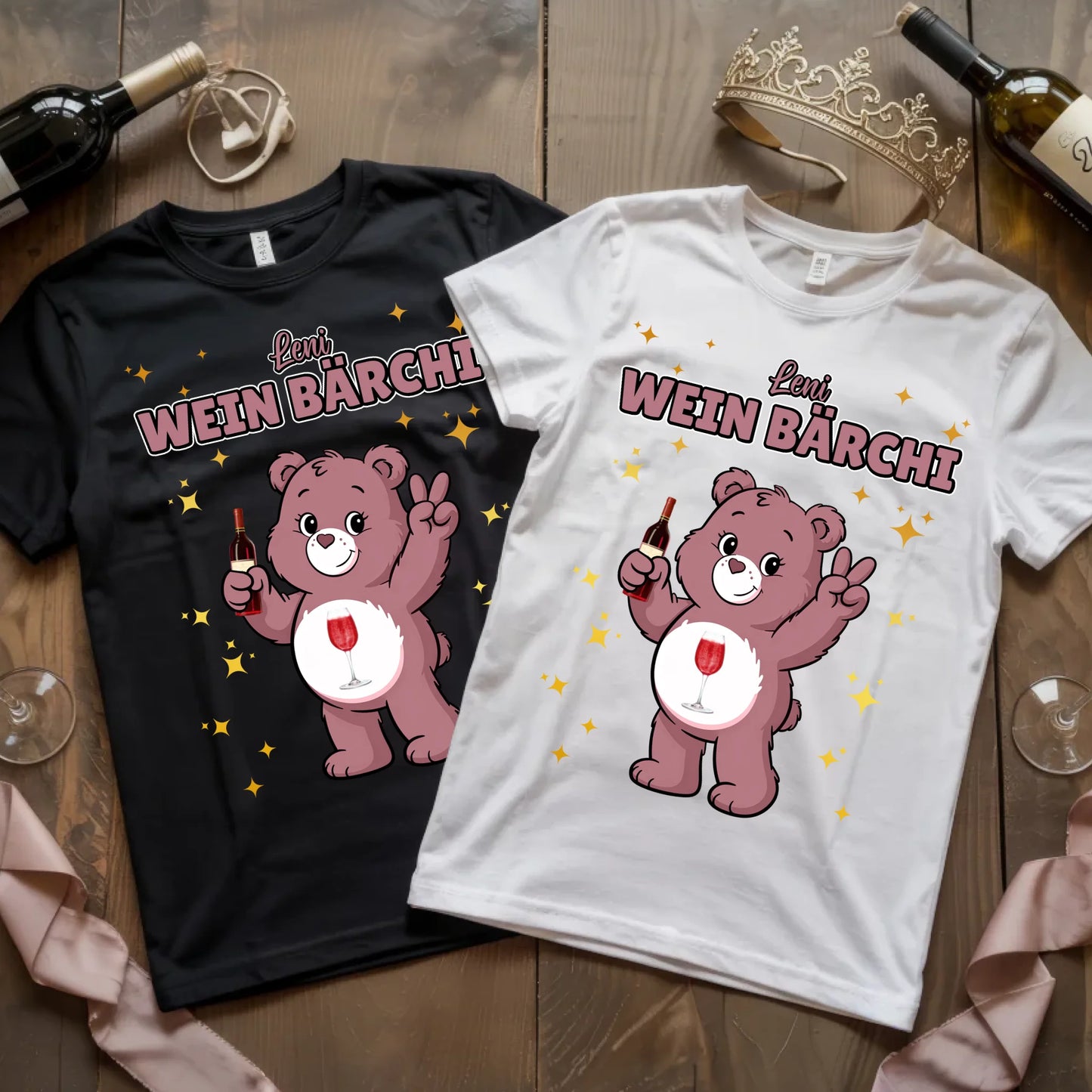 Sauf Bärchi T Shirt Wein Bärchi Saufbärchi Shirt für JGA und Party
