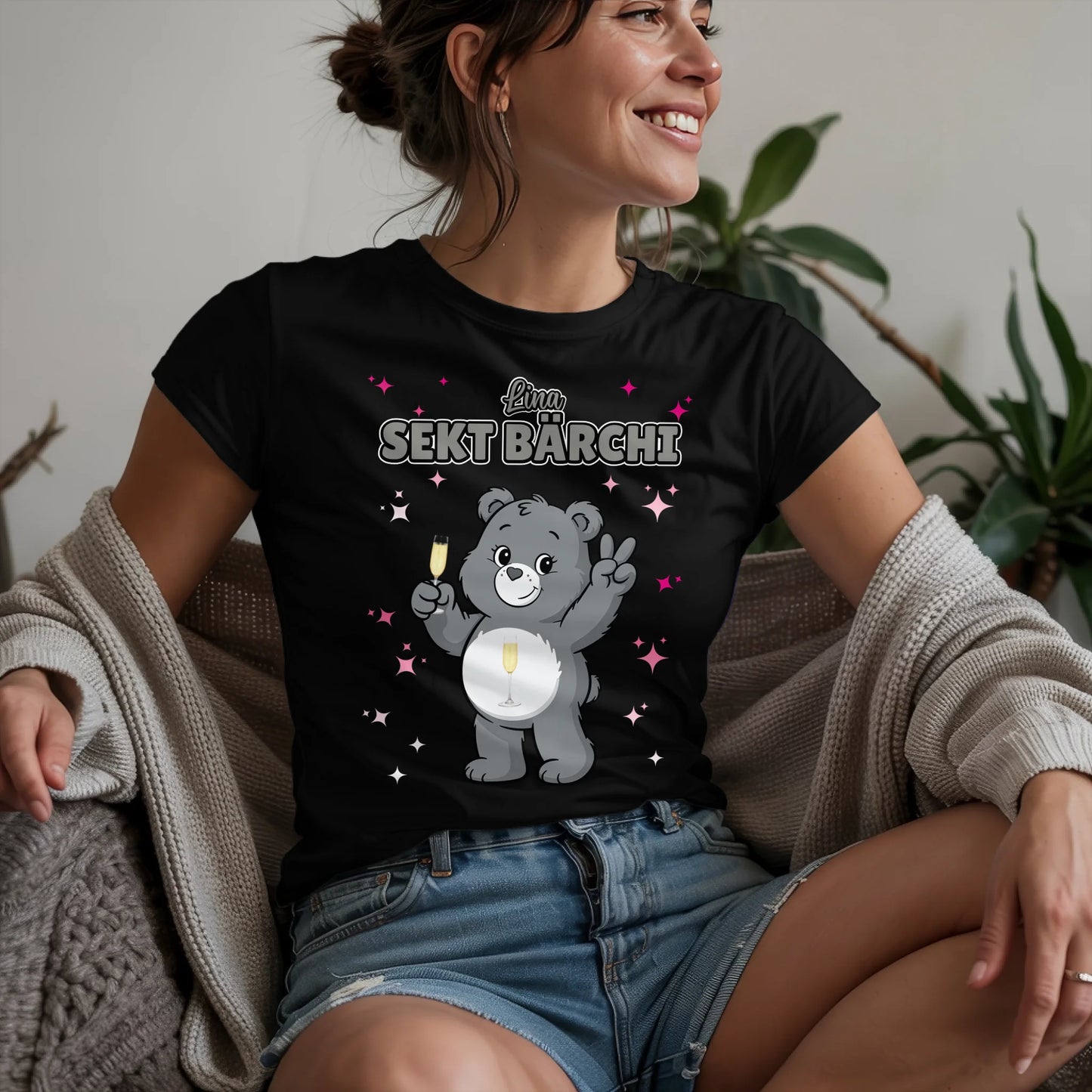 Saufbärchi T Shirt Sekt Bärchi Shirt für JGA und Party