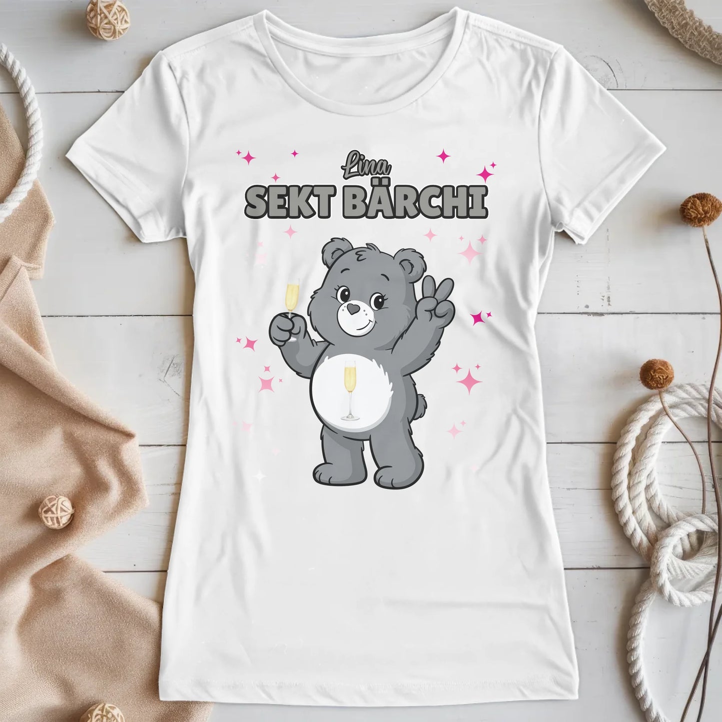 Saufbärchi T Shirt Sekt Bärchi Shirt für JGA und Party