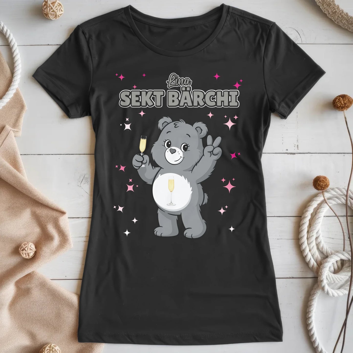 Saufbärchi T Shirt Sekt Bärchi Shirt für JGA und Party