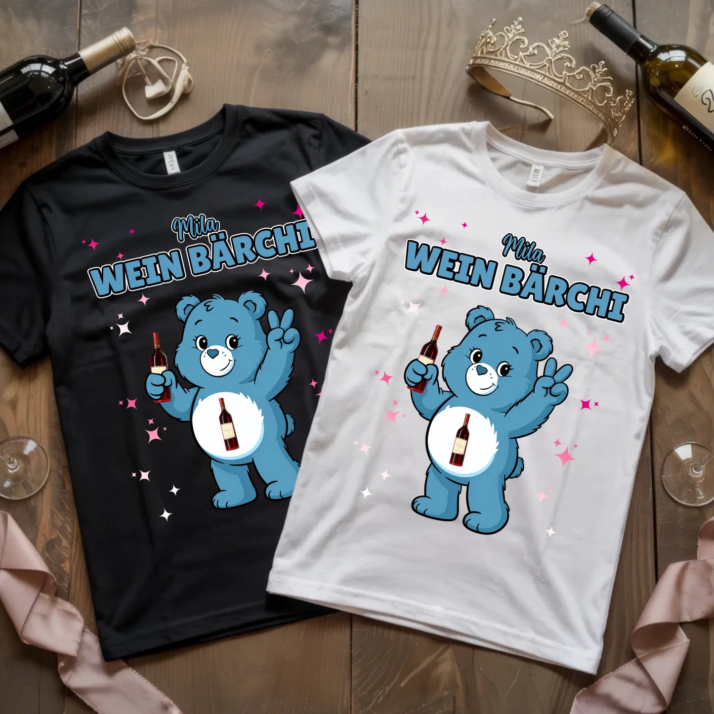Sauf Bärchi TShirt Wein Bärchi Saufbärchi Lustiges T-Shirt für JGA