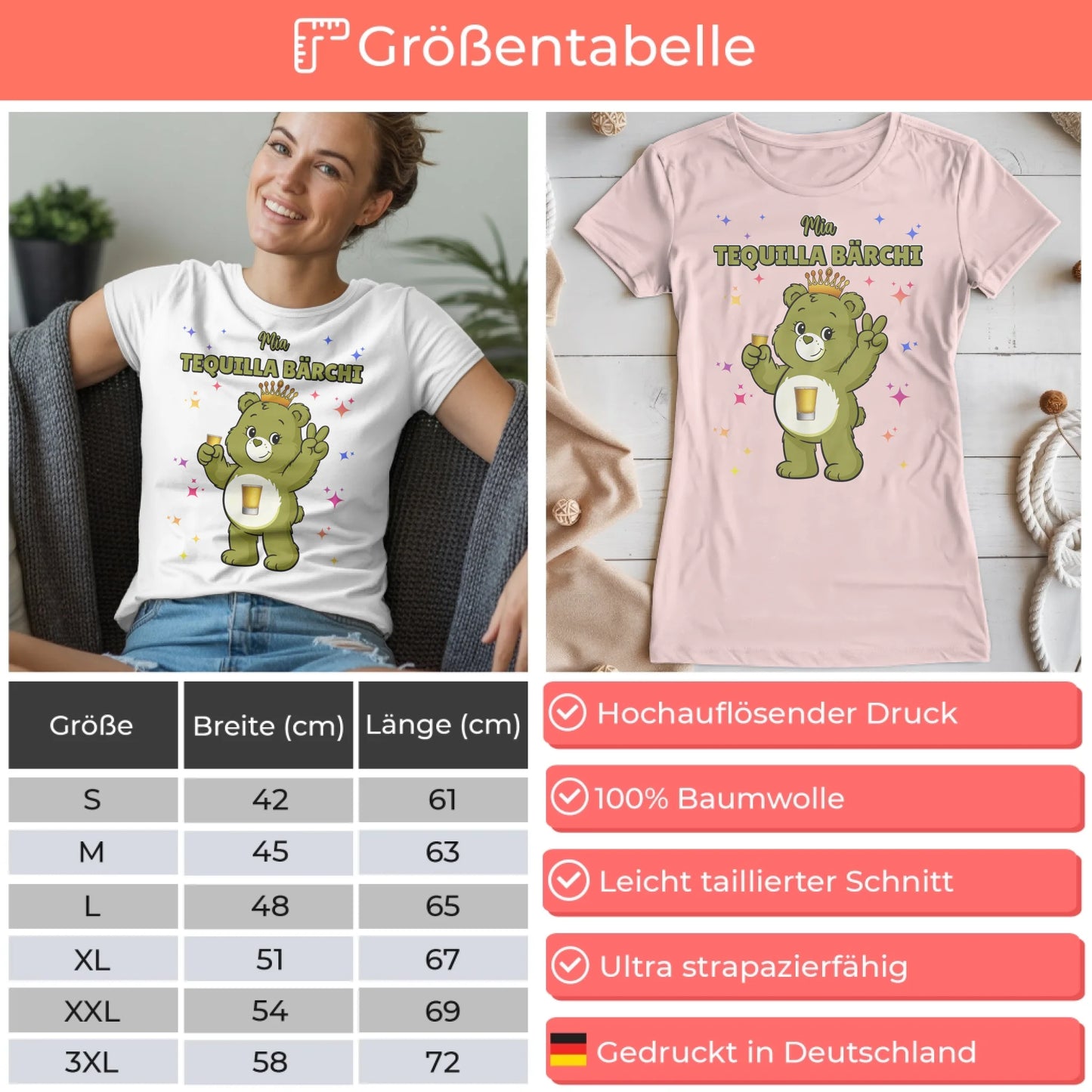 Saufbärchi Shirt Tequilla Bärchi Sauf Bärchi T-Shirt für Party und JGA