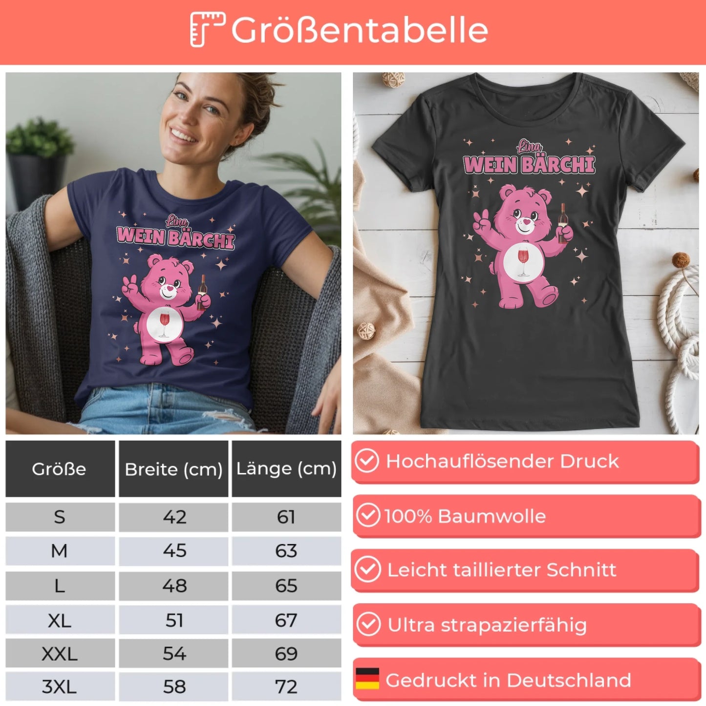 Sauf Bärchi TShirt Wein Bärchi Lustiges T-Shirt für JGA