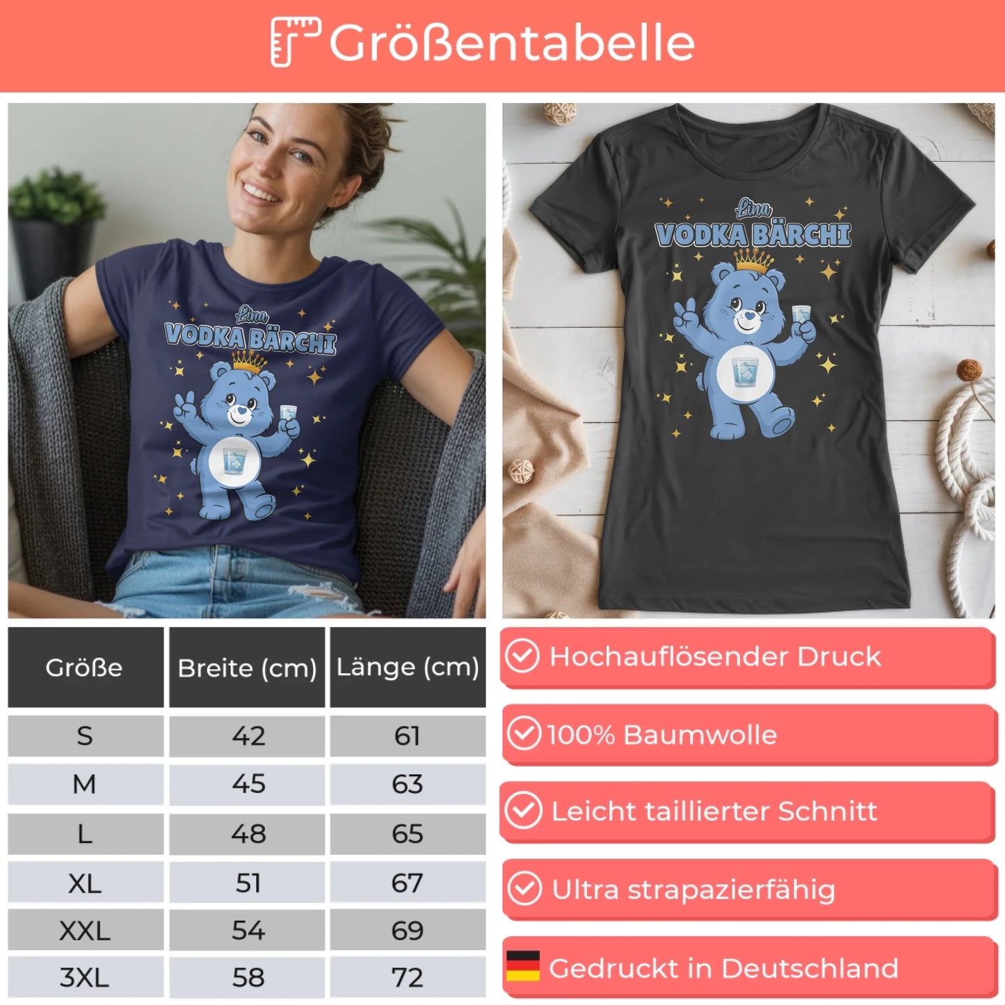 Saufbärchi T Shirt Vodka Bärchi Sauf Bärchi Shirt für JGA und Party