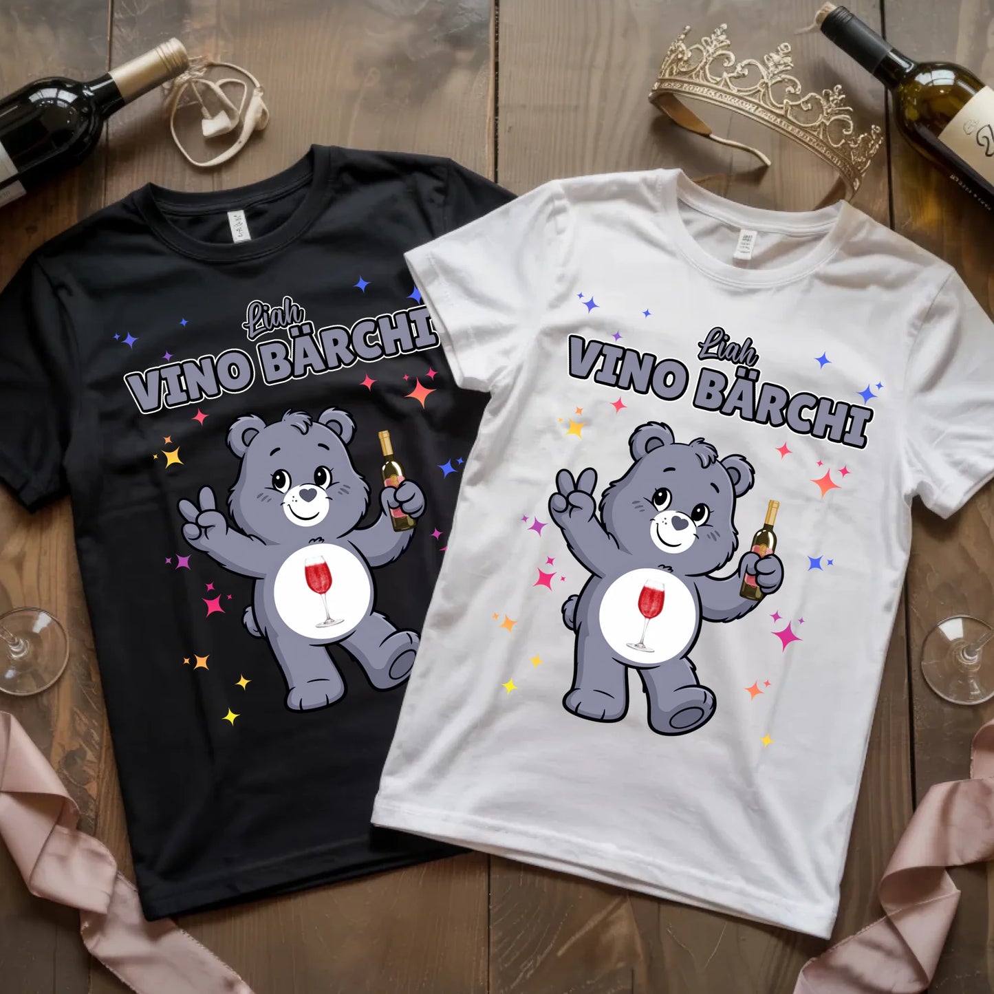 Saufbärchi TShirt Vino Bärchi Sauf Bärchi Lustiges T-Shirt für JGA