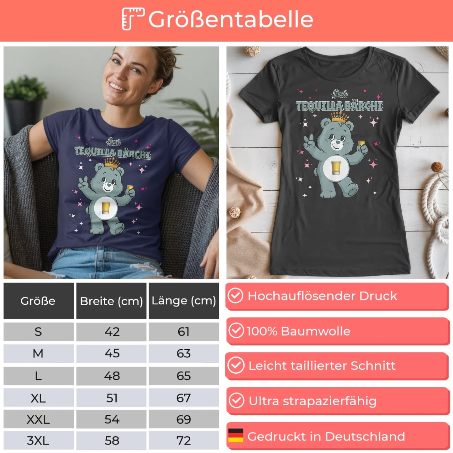 Saufbärchi Shirt Tequilla Bärchi T-Shirt für Party und JGA