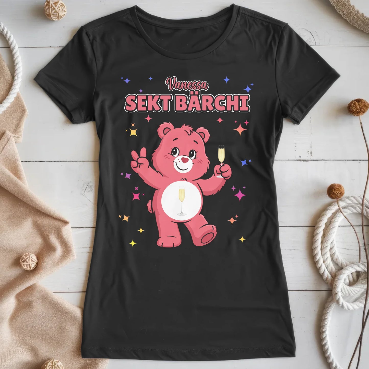 Saufbärchi T Shirt Sekt Bärchi Sauf für JGA und Party