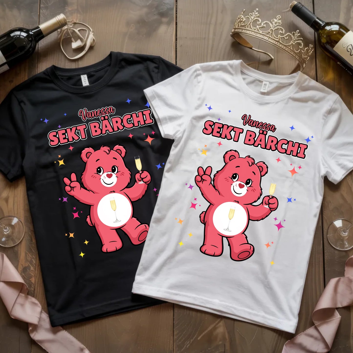 Saufbärchi T Shirt Sekt Bärchi Sauf für JGA und Party