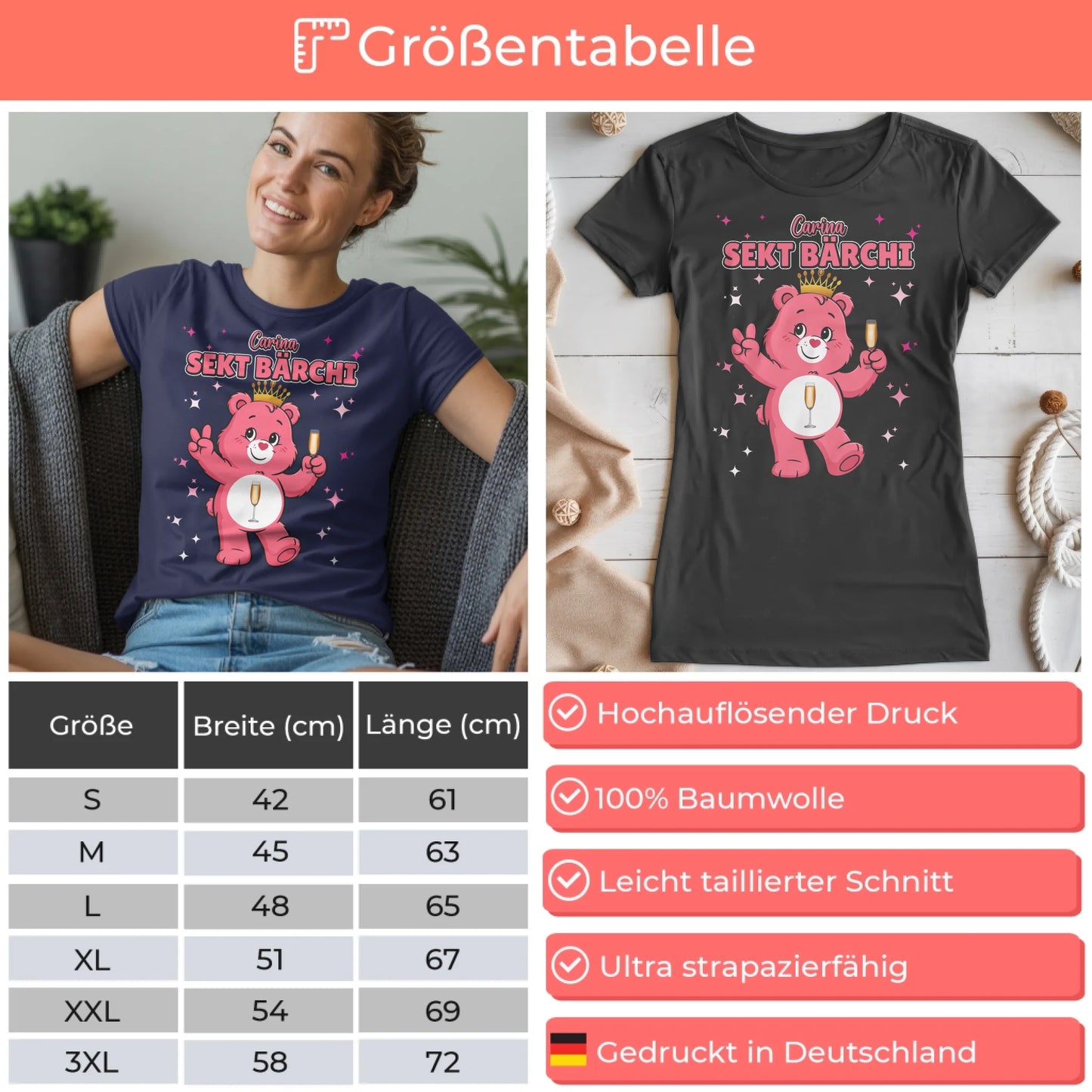 Saufbärchi TShirt Sekt Bärchi Sauf Bärchi Lustiges T-Shirt für JGA