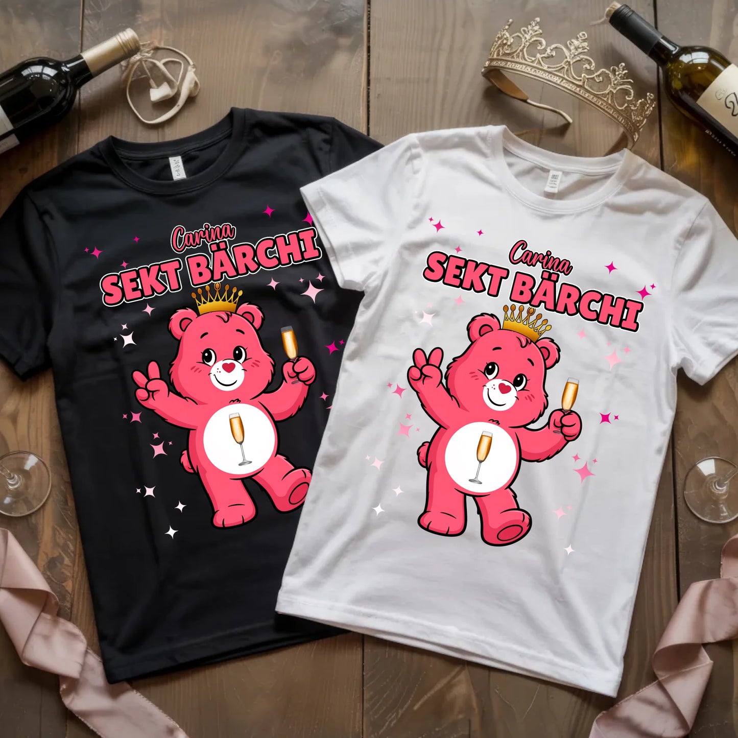 Saufbärchi TShirt Sekt Bärchi Sauf Bärchi Lustiges T-Shirt für JGA