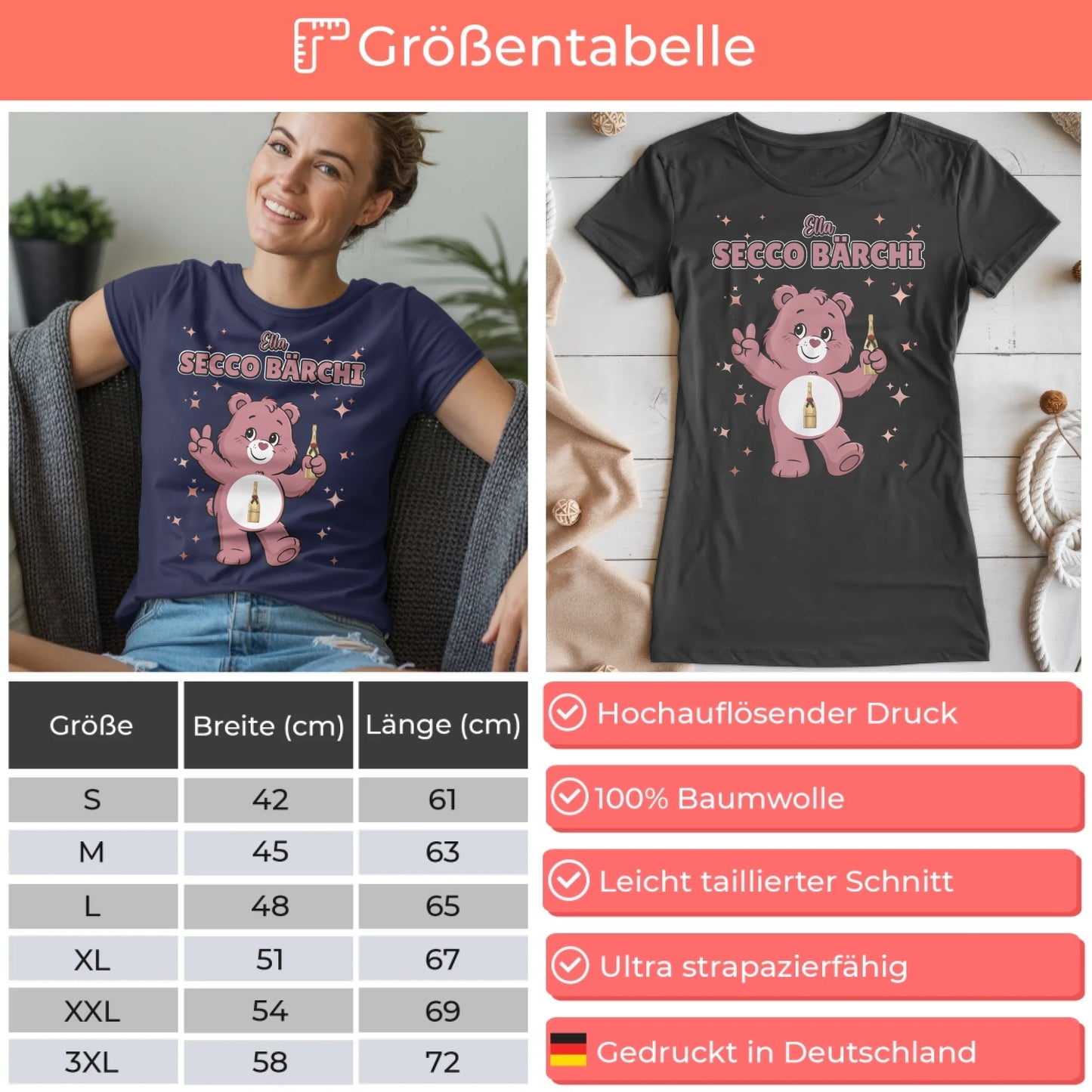 Saufbärchi Shirt Secco Bärchi Sauf Bärchi T-Shirt für Party und JGA