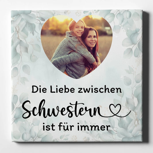 Personalisierbare Foto Leinwand Schwester mit Foto in Herzform