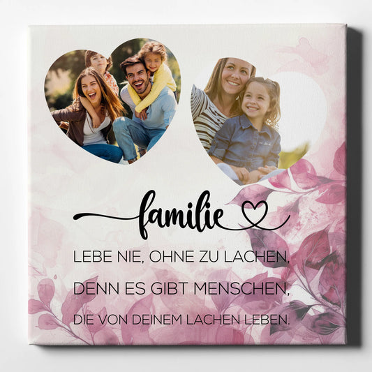 Personalisierte Foto Familien Leinwand mit 2 Fotos in Herzform