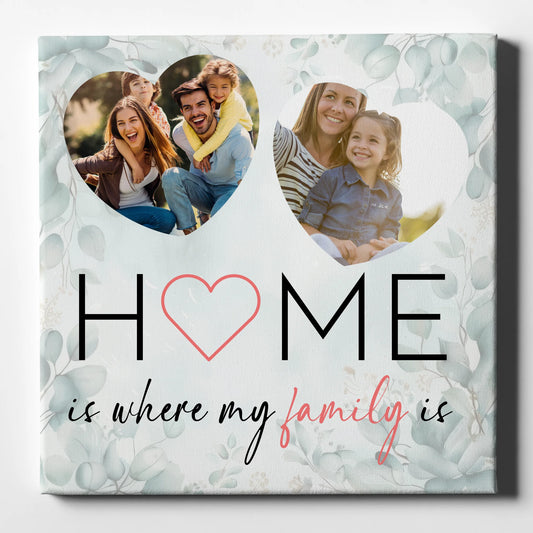 Personalisierte Foto Leinwand Familie mit 2 Fotos und Wunschtext
